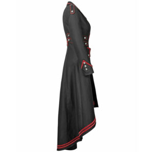 Women”s Steampunk Military Coat Jacket Long Black Red Gothic Uniform