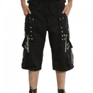 Black Gothic Chained Trouser Zip Off Rock Punk Short Pant Goth Trouser-3222