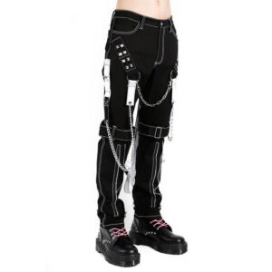 Men’s Gothic Bondage Black White Pant Rock-3318