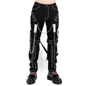 Men’s Gothic Bondage Black White Pant Rock-3314