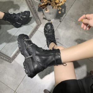 Gothic Ankle Boots Chained -3446