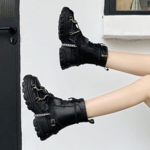 Gothic Ankle Boots Chained -3449