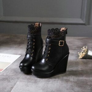 Lace Platform Boots-4602