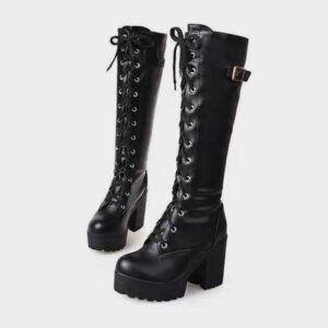 Gothic Lace Up Buckle Side Boots-3533