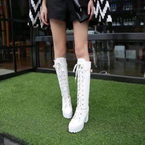 Gothic Lace Up Buckle Side Boots-3530