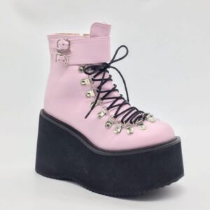 Lace Up Buckles Platform Ankle Boots-4227
