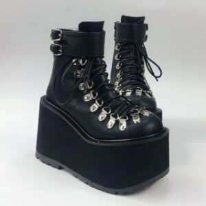 Lace Up Buckles Platform Ankle Boots-4236