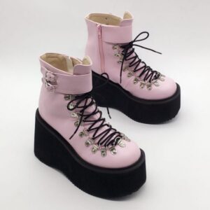 Lace Up Buckles Platform Ankle Boots-4231