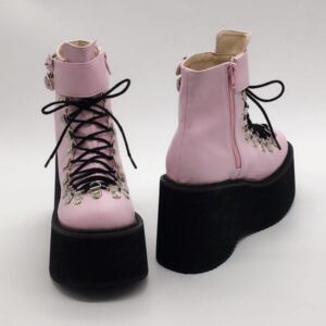 Lace Up Buckles Platform Ankle Boots-4233