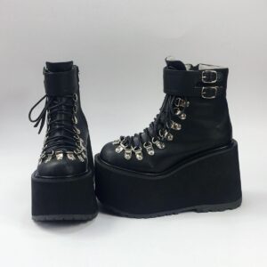 Lace Up Buckles Platform Ankle Boots-4235