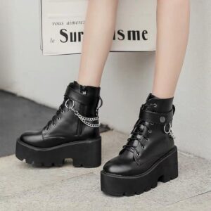 Chain Block Heel Boots-3401