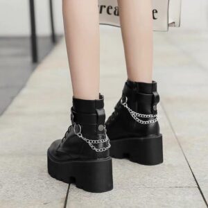 Chain Block Heel Boots-3403