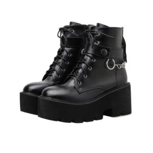 Chain Block Heel Boots-3404
