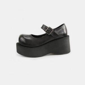 Dark Lolita Thick Bottom Three Buckles School Uniform Shoes-5076