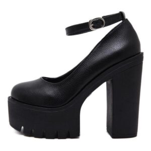 Gothic One Word Buckle High-Heeled Shoes-3858