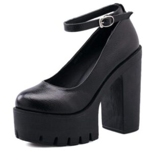 Gothic One Word Buckle High-Heeled Shoes-3861