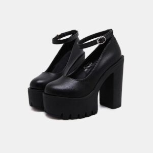 Gothic One Word Buckle High-Heeled Shoes-3862