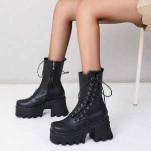 Goth Lace Up Side Platform Boots-4638