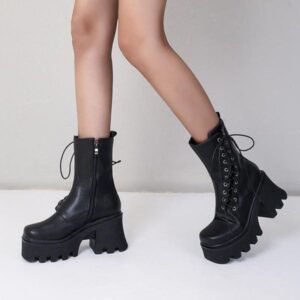 Goth Lace Up Side Platform Boots-4639