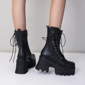 Goth Lace Up Side Platform Boots-4640