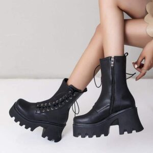 Goth Lace Up Side Platform Boots-4641