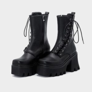 Goth Lace Up Side Platform Boots-4642