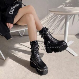 Rivet Lace Up Boots-4522