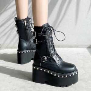 Rivet Lace Up Boots-4524