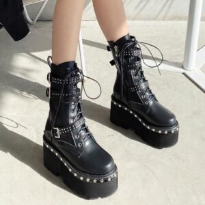 Rivet Lace Up Boots-4525