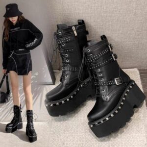 Rivet Lace Up Boots-4526