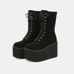 Round Toe High Platform Boots-4509