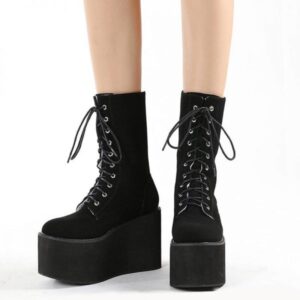 Round Toe High Platform Boots-4504