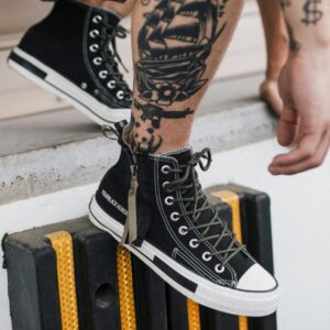Zipper Side Lace Up Canvas Shoes-4039