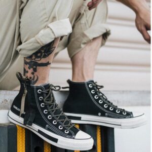 Zipper Side Lace Up Canvas Shoes-4042