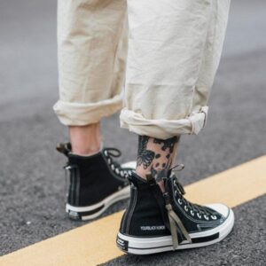 Zipper Side Lace Up Canvas Shoes-4034
