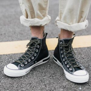 Zipper Side Lace Up Canvas Shoes-4035