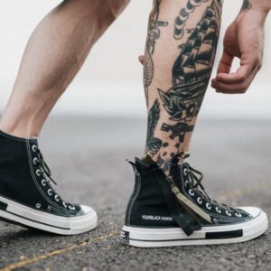 Zipper Side Lace Up Canvas Shoes-4038
