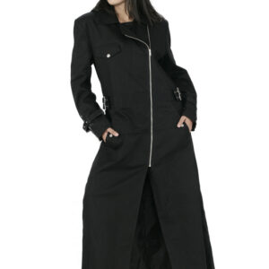 Black Floor Length Coat With Zip-5340