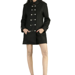 Black Silver Buttons military wool coat-5505