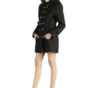 Black Silver Buttons military wool coat-5503
