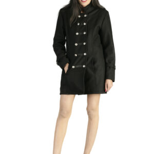 Black Silver Buttons military wool coat-5504