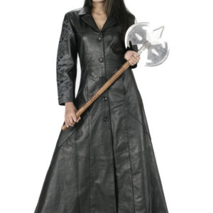 Gothic Black Leather Long Coat-5419