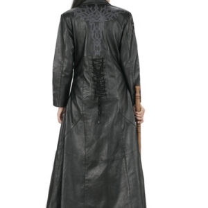 Gothic Black Leather Long Coat-5417