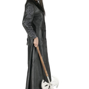 Gothic Black Leather Long Coat-5418