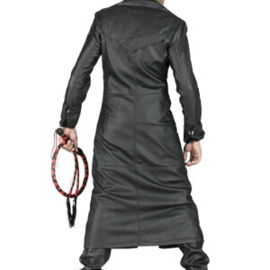 Men Black Leather Long Coat Jacket-5454