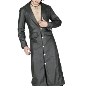 The vampire black long leather coat men-5425