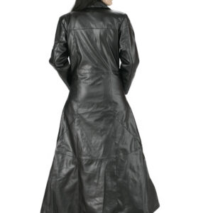 women Gothic long black leather coat-5462
