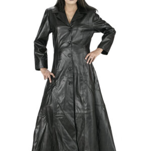 women Gothic long black leather coat-5460