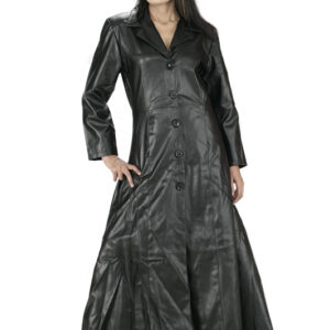 women Gothic long black leather coat-5461
