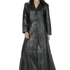 women Gothic long black leather coat-5459